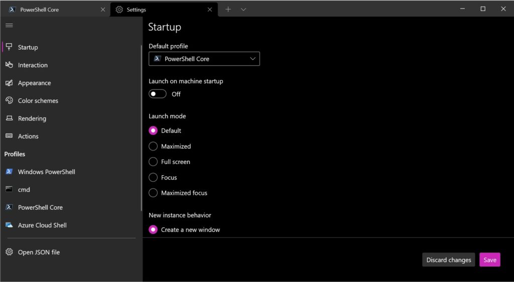 Screenshot van instellingen van Windows Terminal