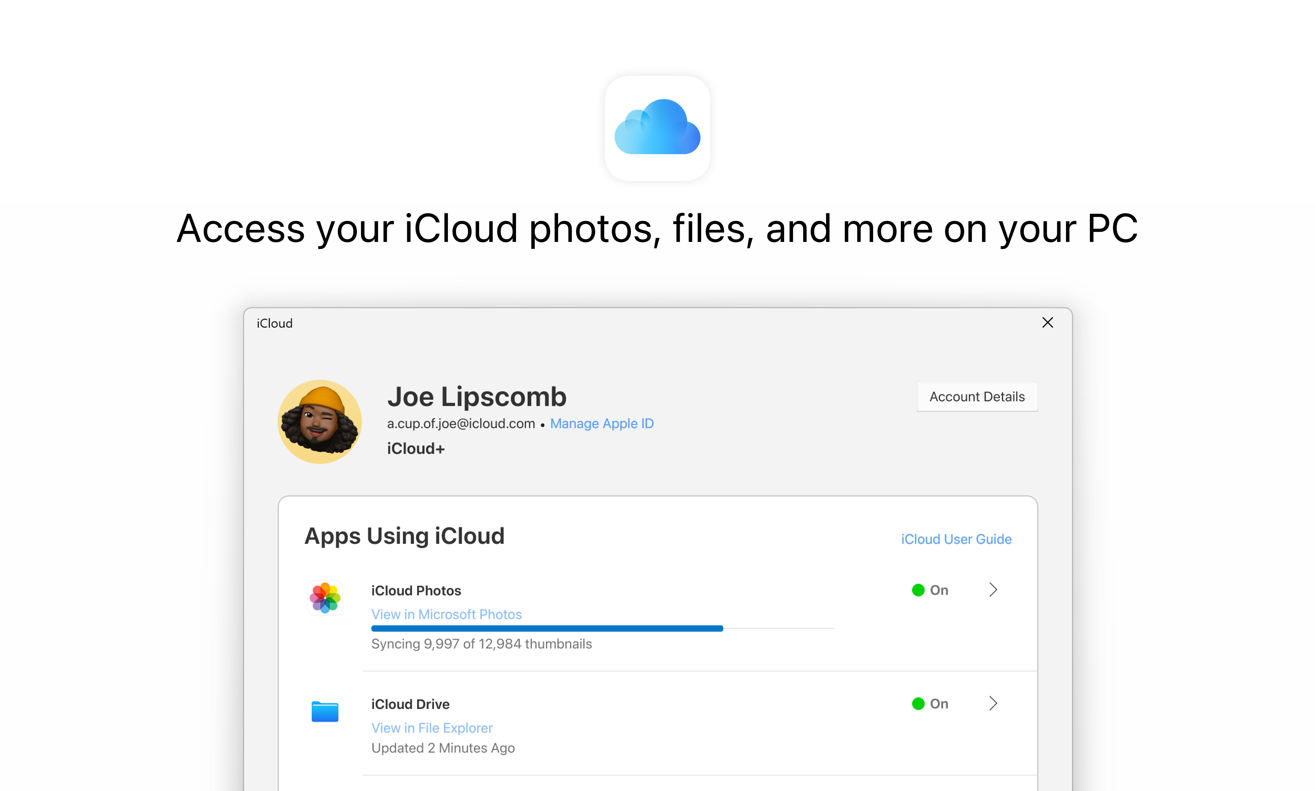 Hero image van iCloud voor Windows
