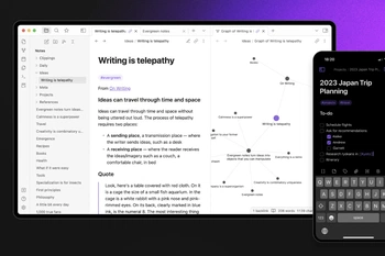 Screenshot van Obsidian desktop en mobile