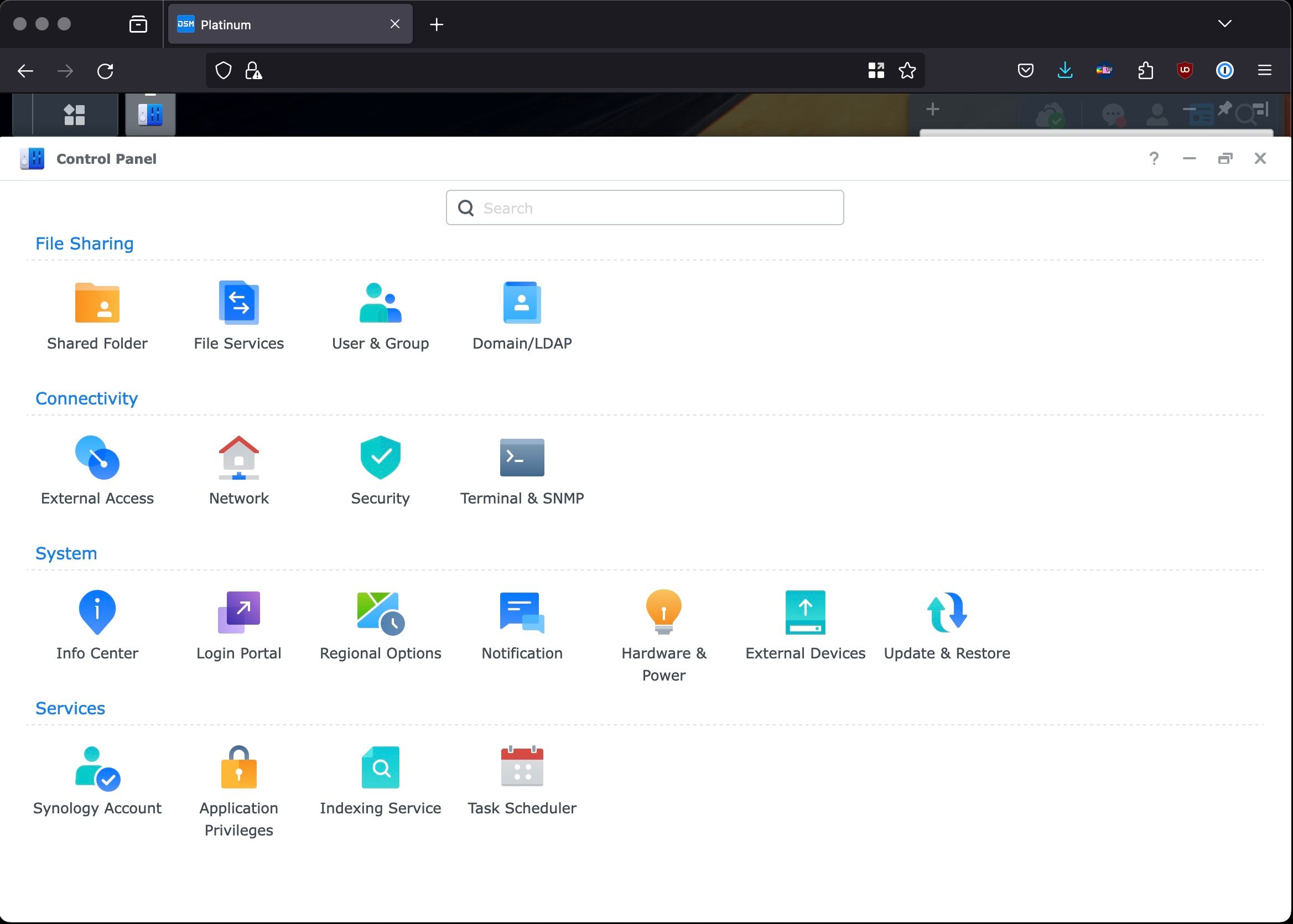 Screenshot of Control Panel in DSM