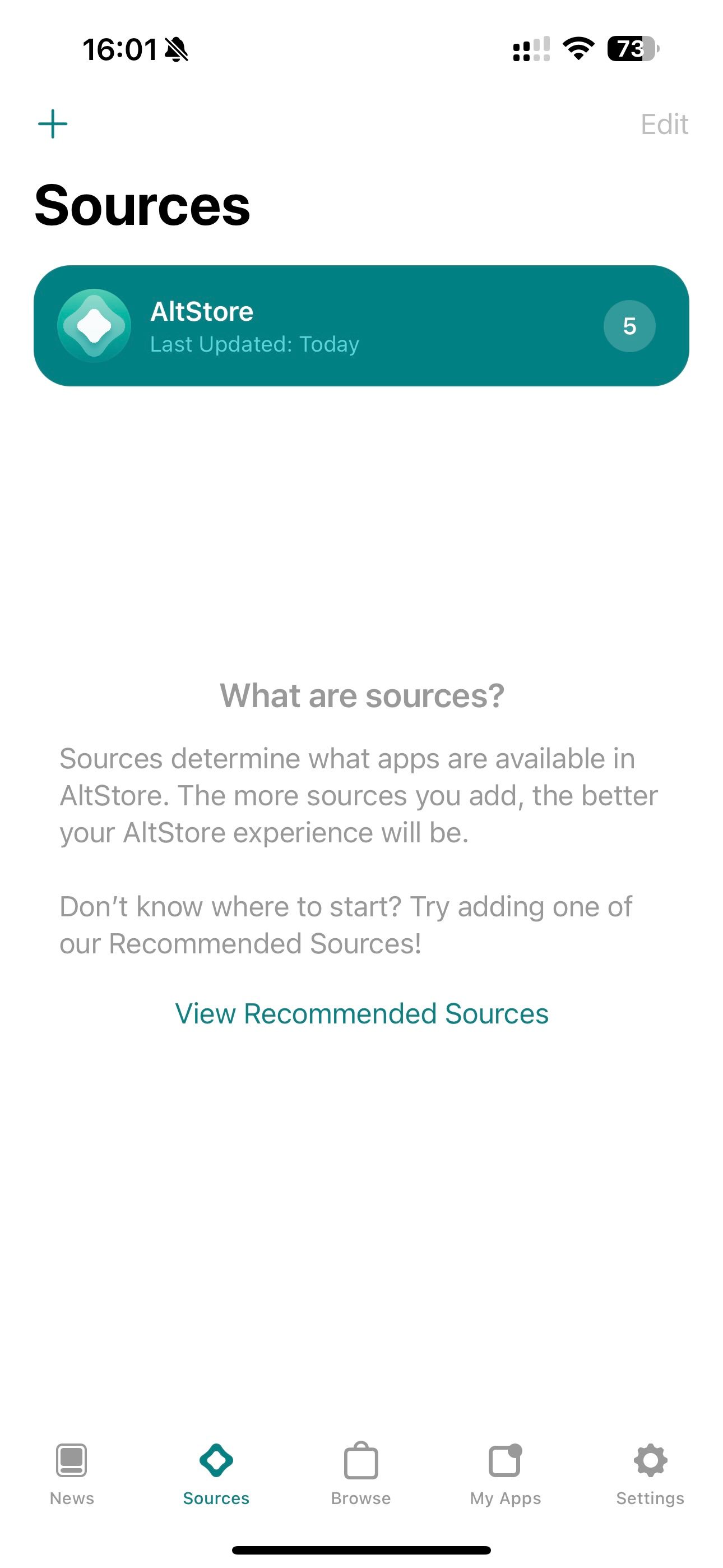 Screenshot of sources page