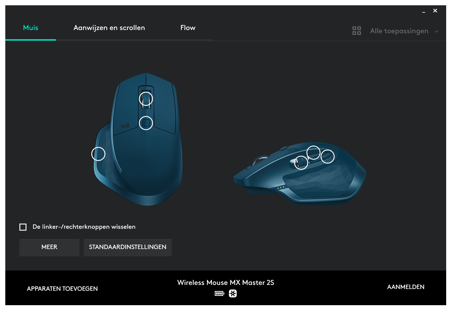 Screenshot Logitech Options-hoofdscherm