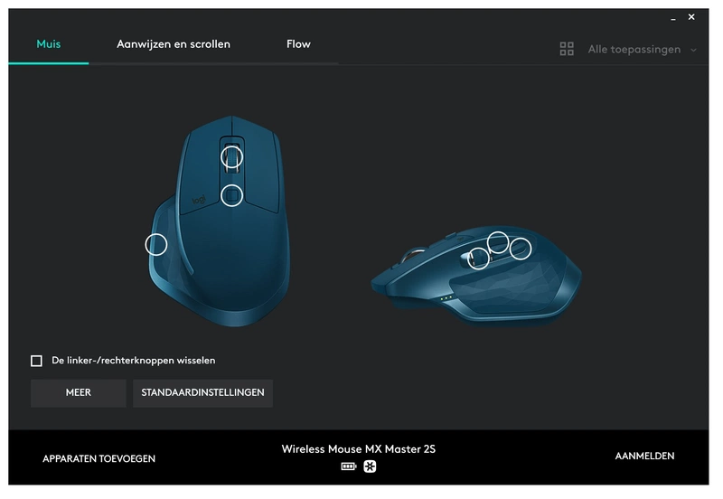 Screenshot Logitech Options-hoofdscherm