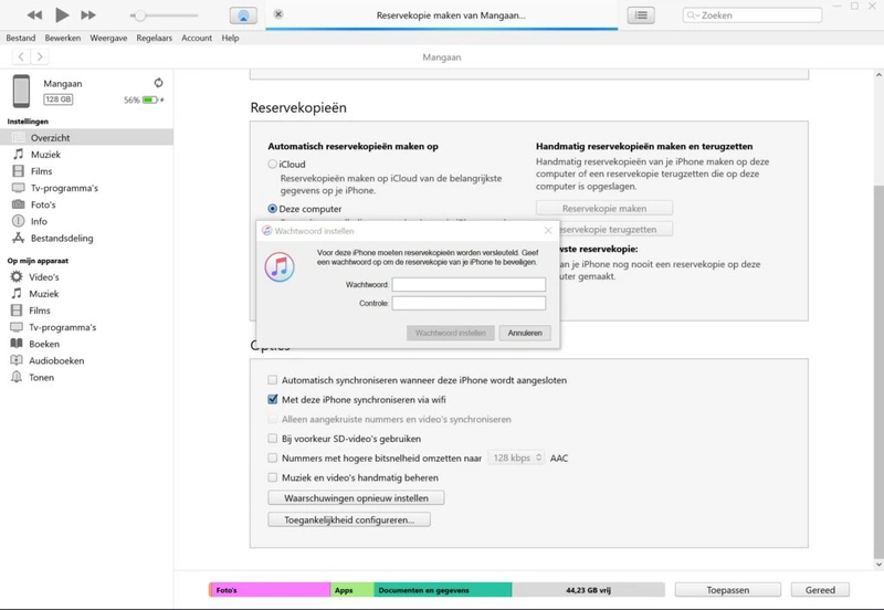Screenshot back-up maken iPhone wachtwoord instellen