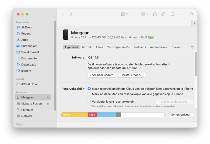 Screenshot iPhone beheren in de Finder