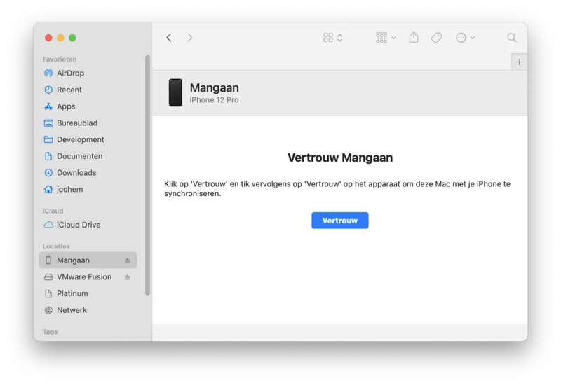 Screenshot iPhone vertrouwen in de Finder