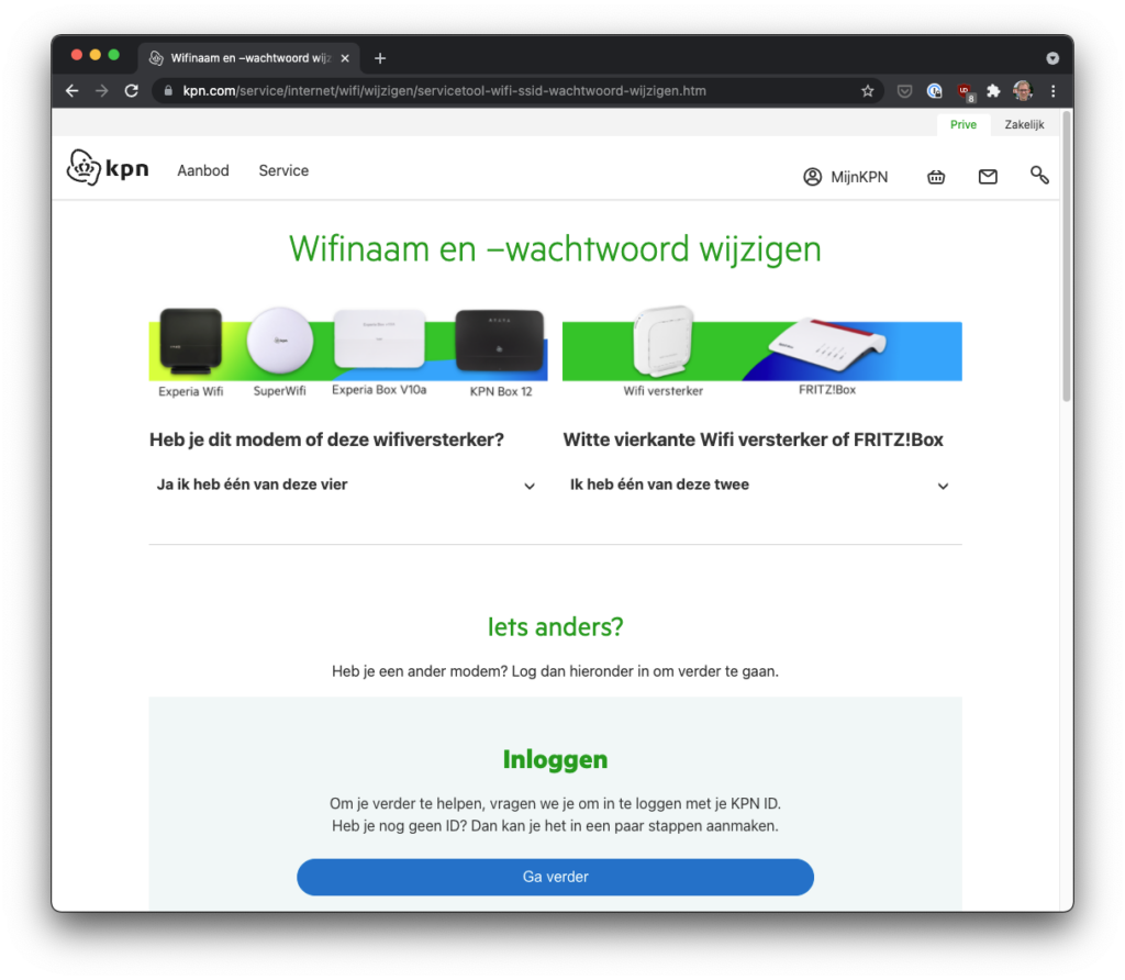 Screenshot KPN-servicetool wifi-naam en -wachtwoord wijzigen.