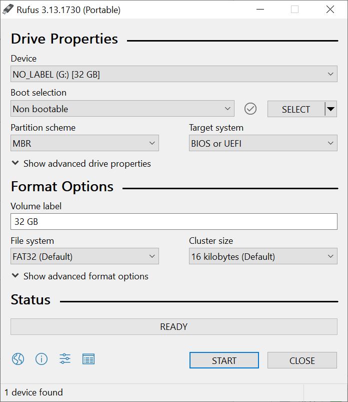 Screenshot Rufus usb-stick maken