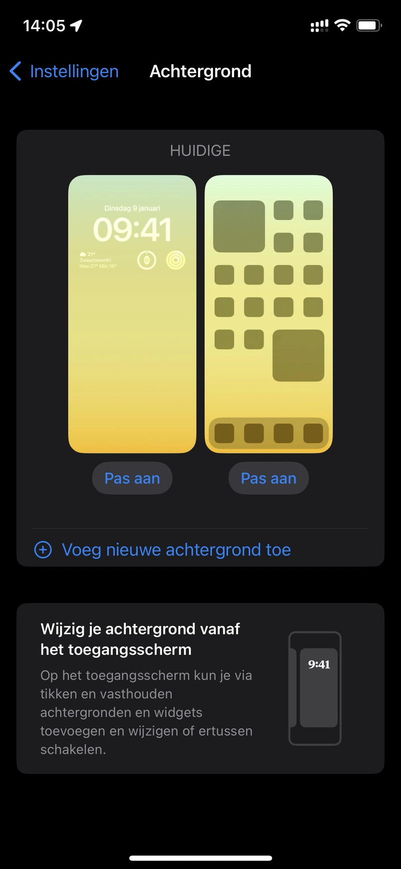 Screenshot aanpassen achtergrond via Instellingen.