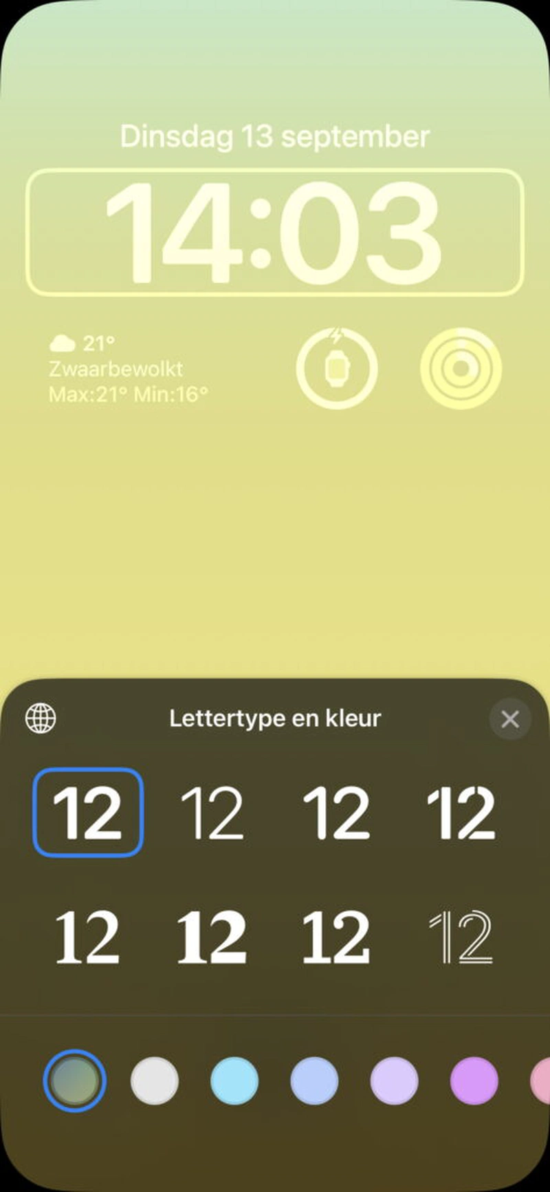 Screenshot Klok wijzigen op lock screen.