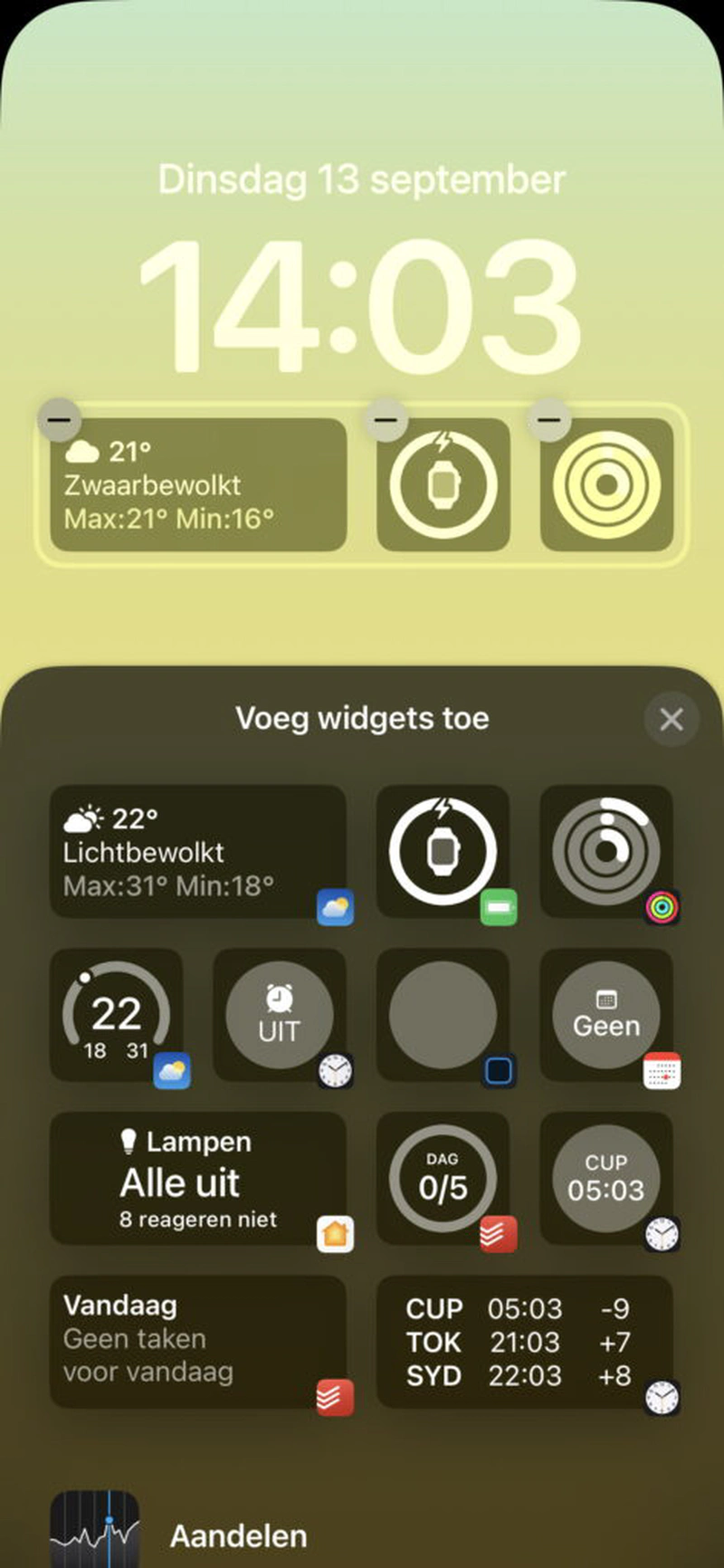 Screenshot widgets wijzigen op lock screen.