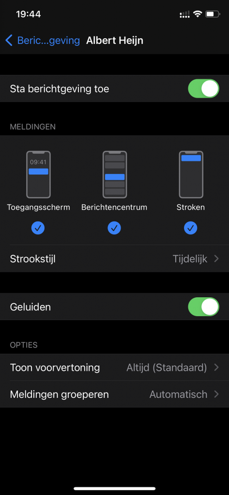 Op iOS kun je per app je meldingen beheren.