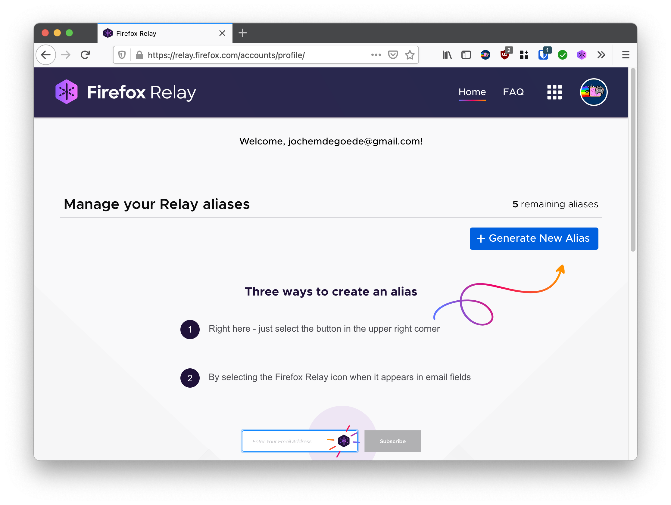 Screenshot Firefox Relay