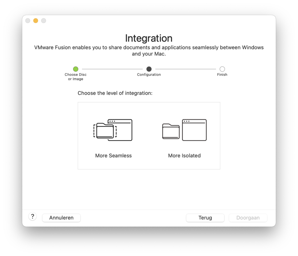 Screenshot VM modus kiezen