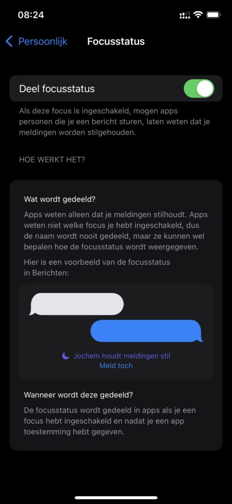 Screenshot van Focusstatus delen