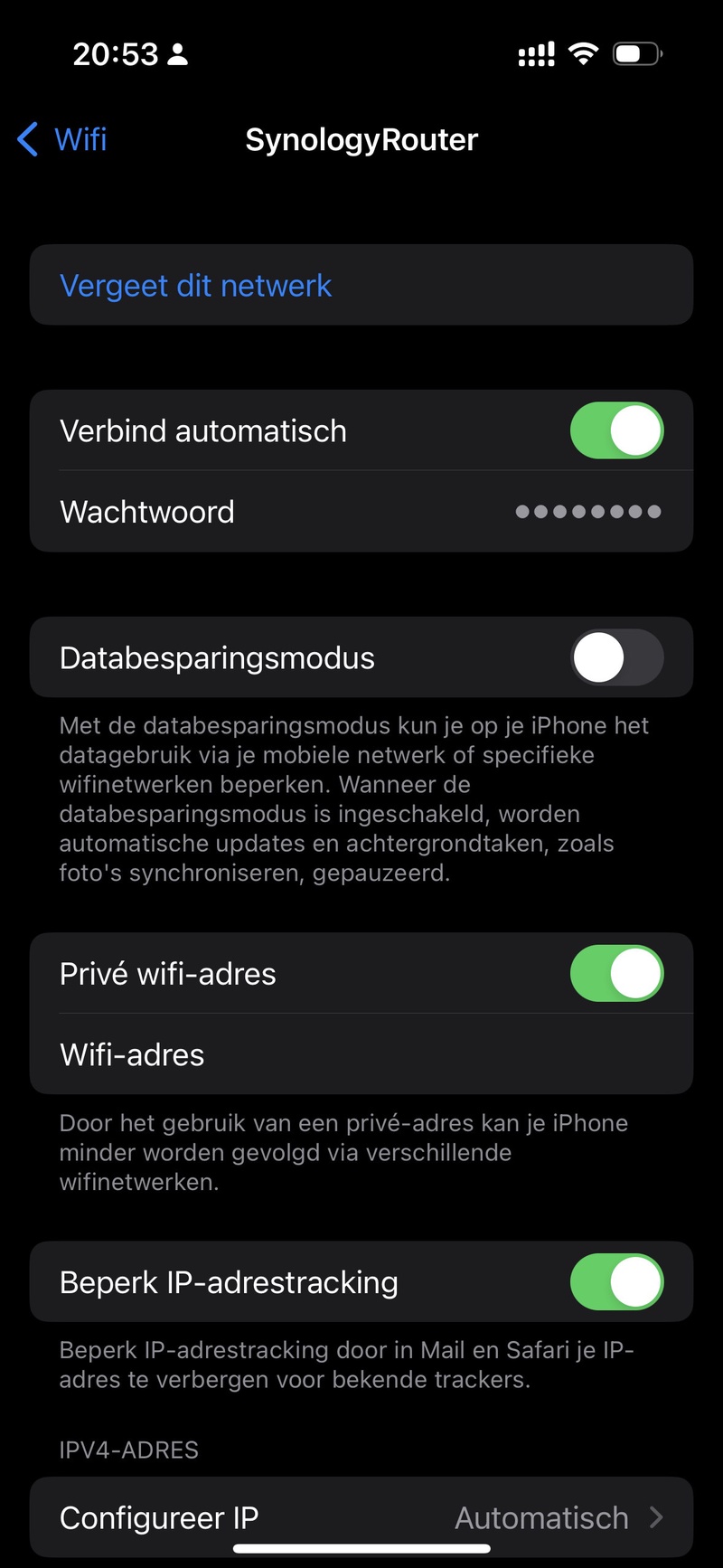 Screenshot iOS van wifi-wachtwoord bekijken