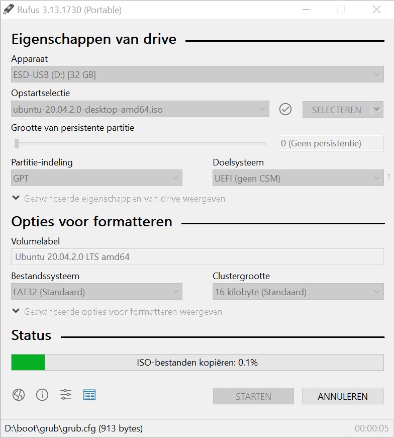 Screenshot Rufus maken bootable USB