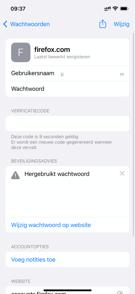 Screenshot bewerken van account op iOS