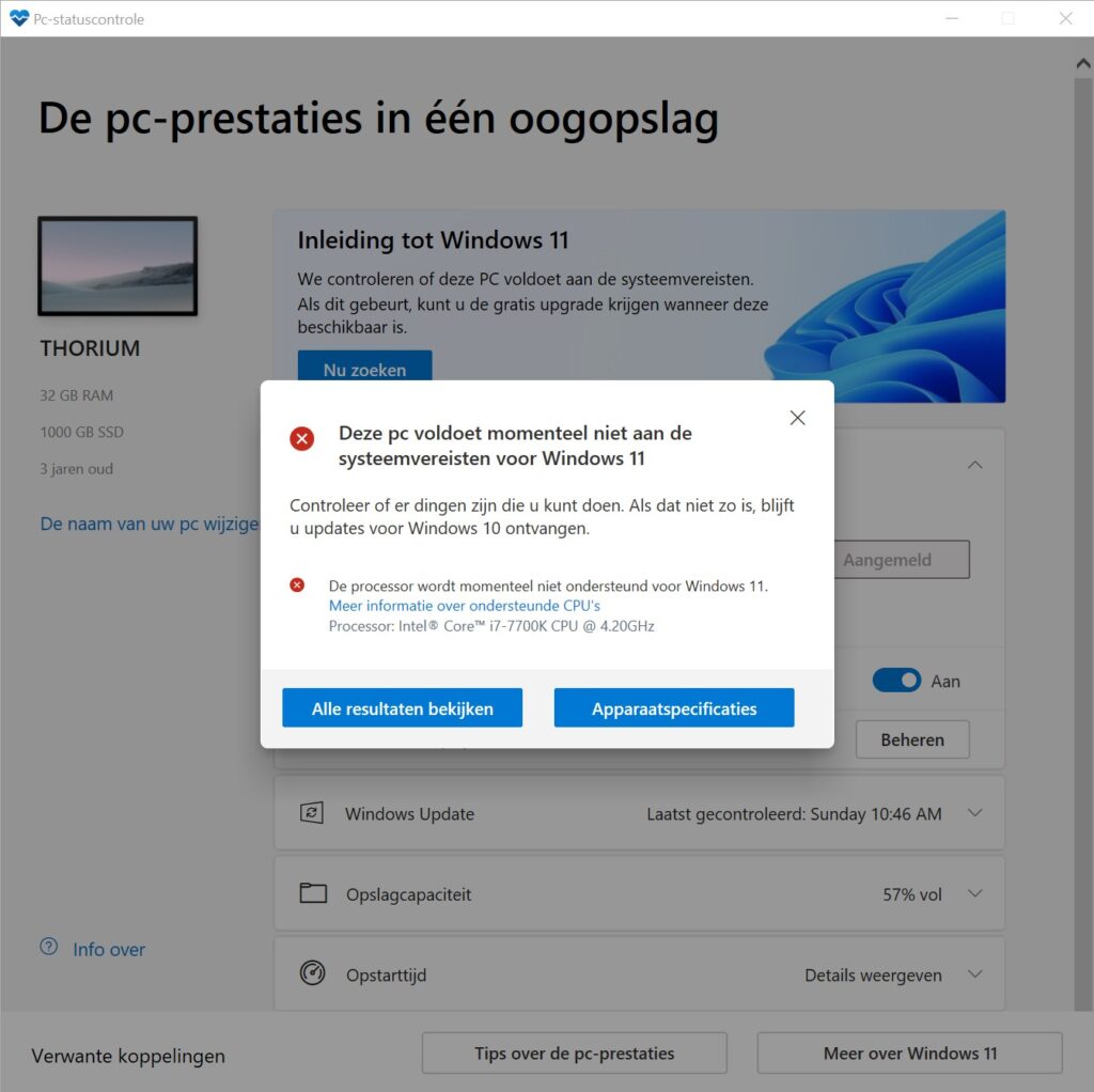 Screenshot resultaat van PC Health Check