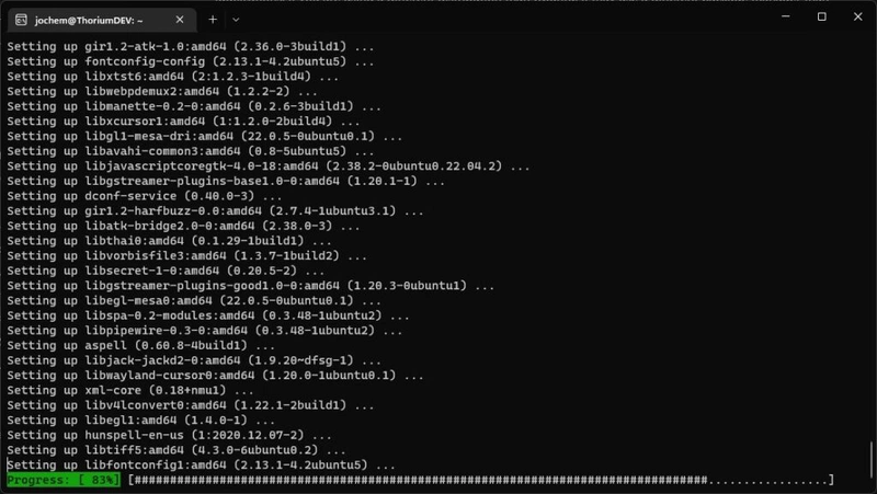 Screenshot terminal: installatie van gedit.