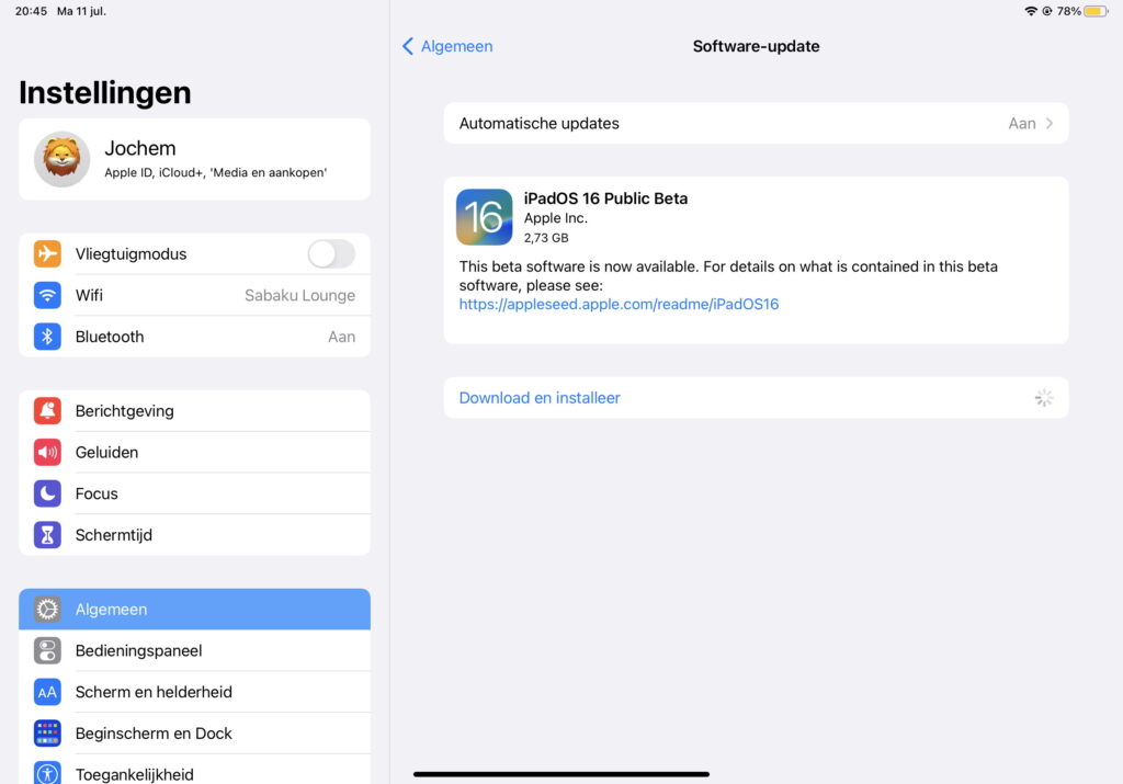 Screenshot iPadOS 16 installeren