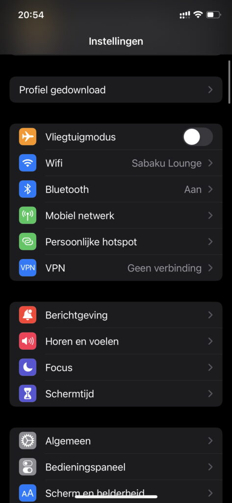 Screenshot van Instellingen-app op iOS