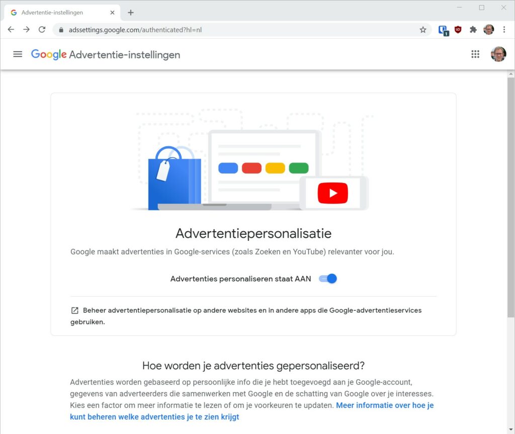 Pagina Advertentiepersonalisatie Google-account