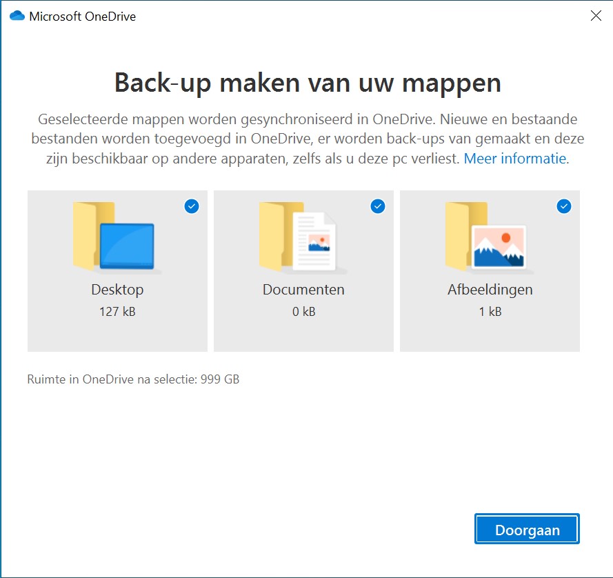 Screenshot opzetten OneDrive: back-up maken