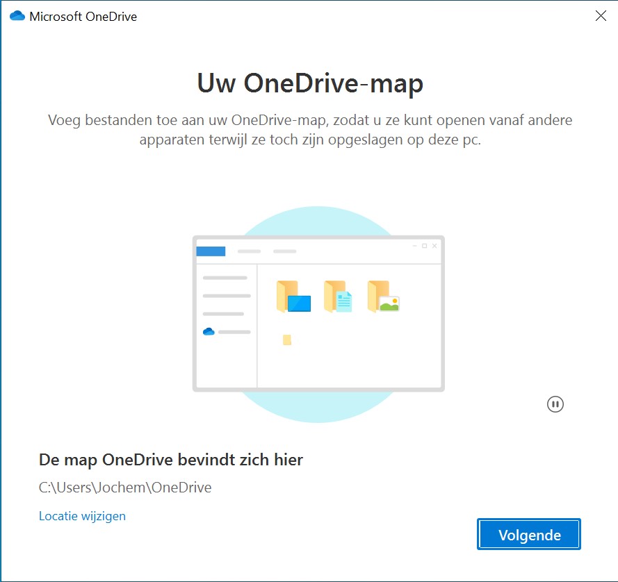 Screenshot opzetten OneDrive: map kiezen