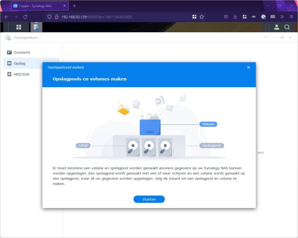 Screenshot Opslagpool-wizard
