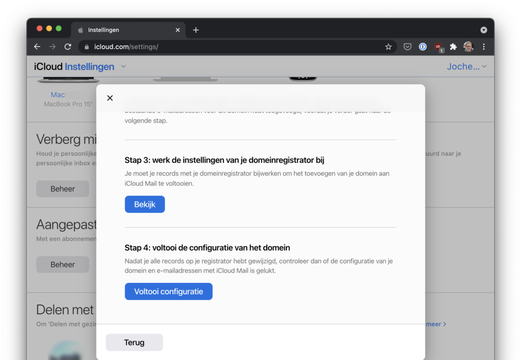 Screenshot Voltooi configuratie domeinnaam toevoegen