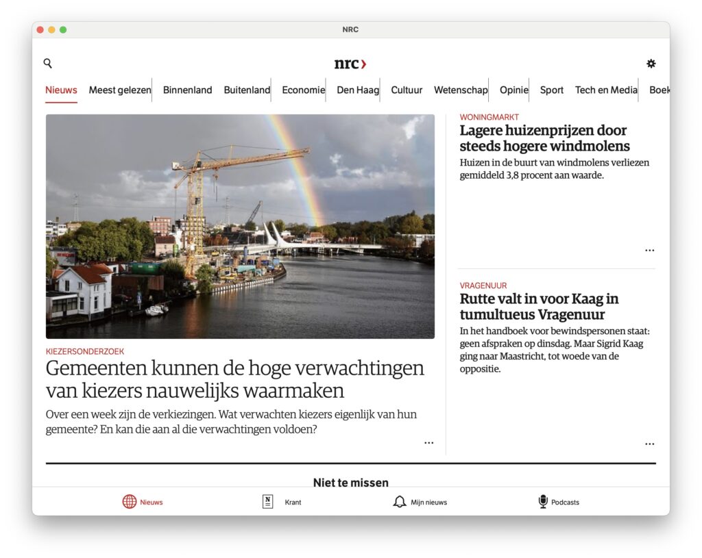 Screenshot van NRC-app op Mac