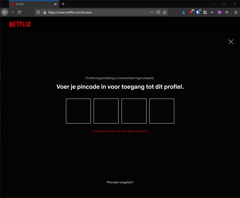 Screenshot Netflix profiel beveiligd met een pincode