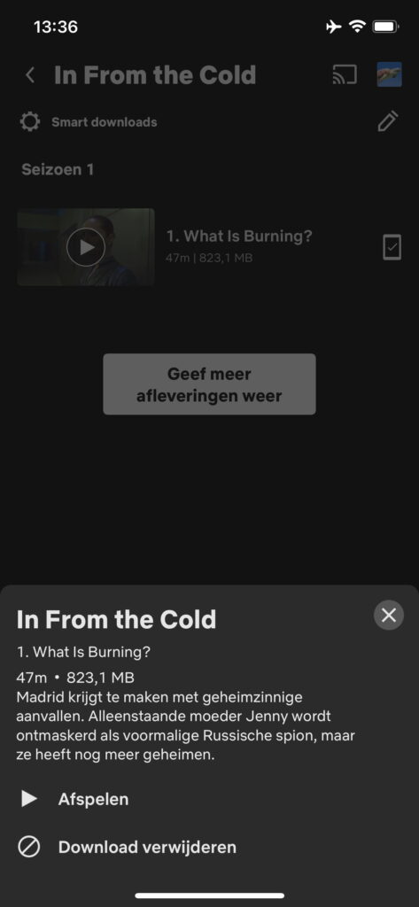 Screenshot aflevering verwijderen in Netflix-app