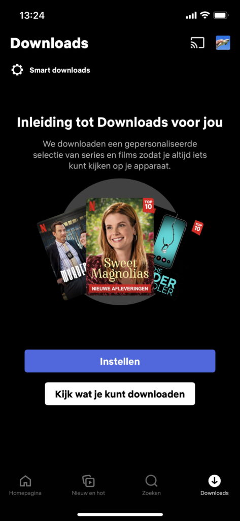 Screenshot downloadpagina van Netflix