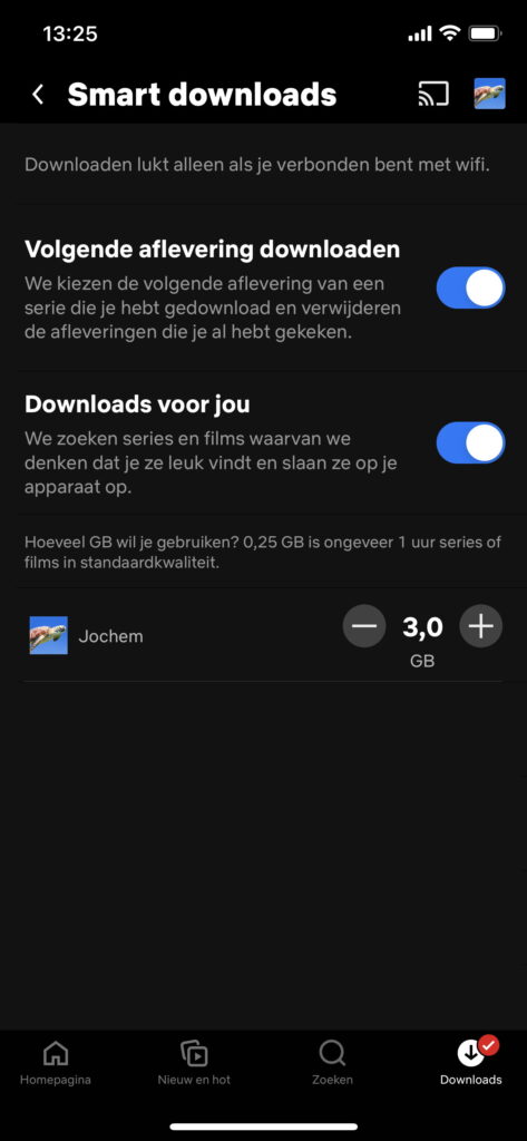 Screenshot Smart downloads opzetten in Netflix-app