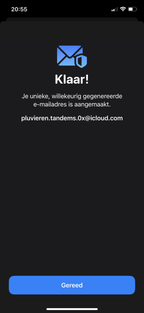 Screenshot afronding maken van nieuw e-mailadres