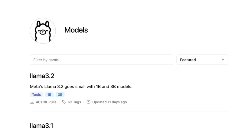 Screenshot van Ollama's website