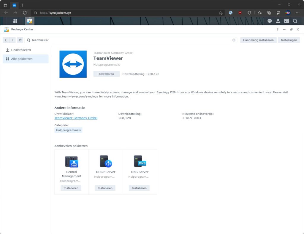 Screenshot DSM: TeamViewer installeren