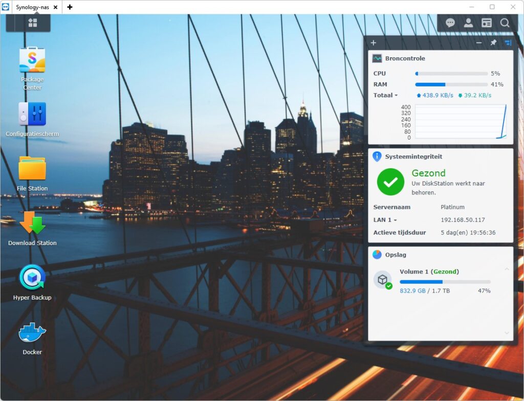 Screenshot Synology DSM vanuit TeamViewer