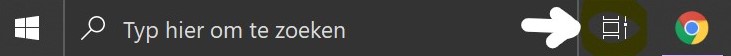 Schermafdruk taakbalk Taakweergave-knop omlijnd.