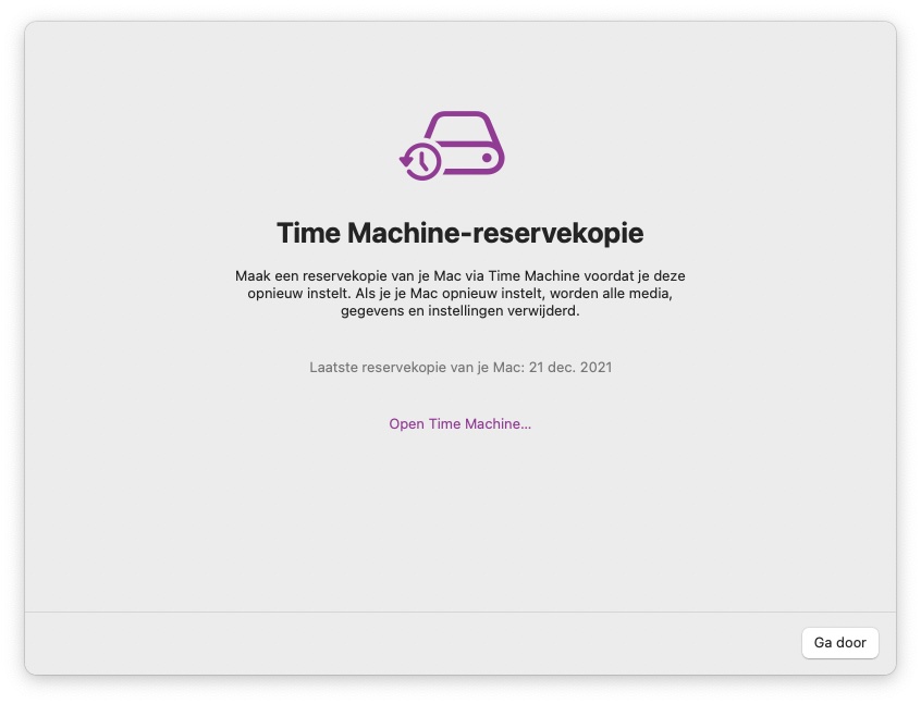 Screenshot van Time Machine-back-up maken in wisassistent