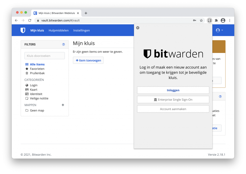 Screenshot Bitwarden Chrome-extensie