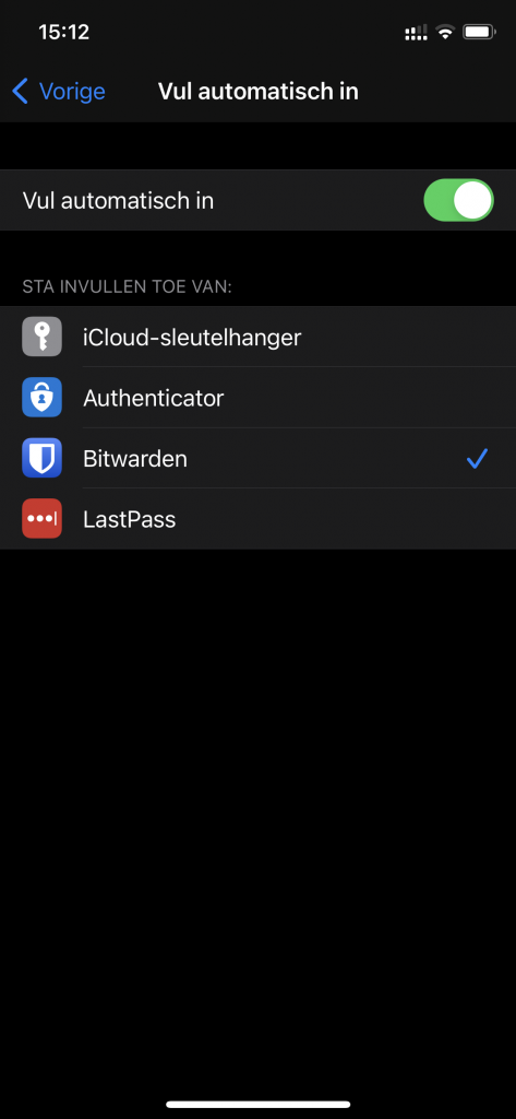 Screenshot iOS automatisch invullen aanzetten