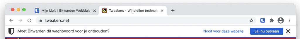 Screenshot Bitwarden automatisch account toevoegen