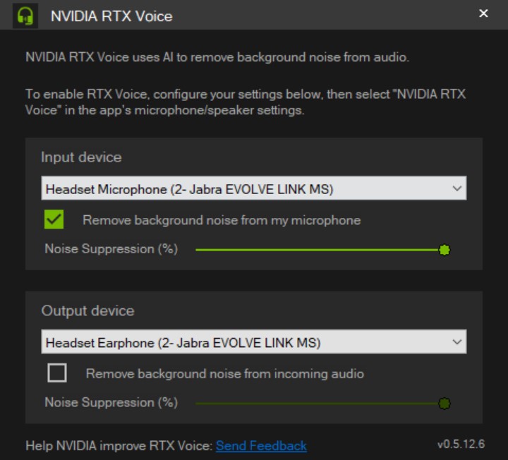 Hoofdscherm Nvidia RTX Voice