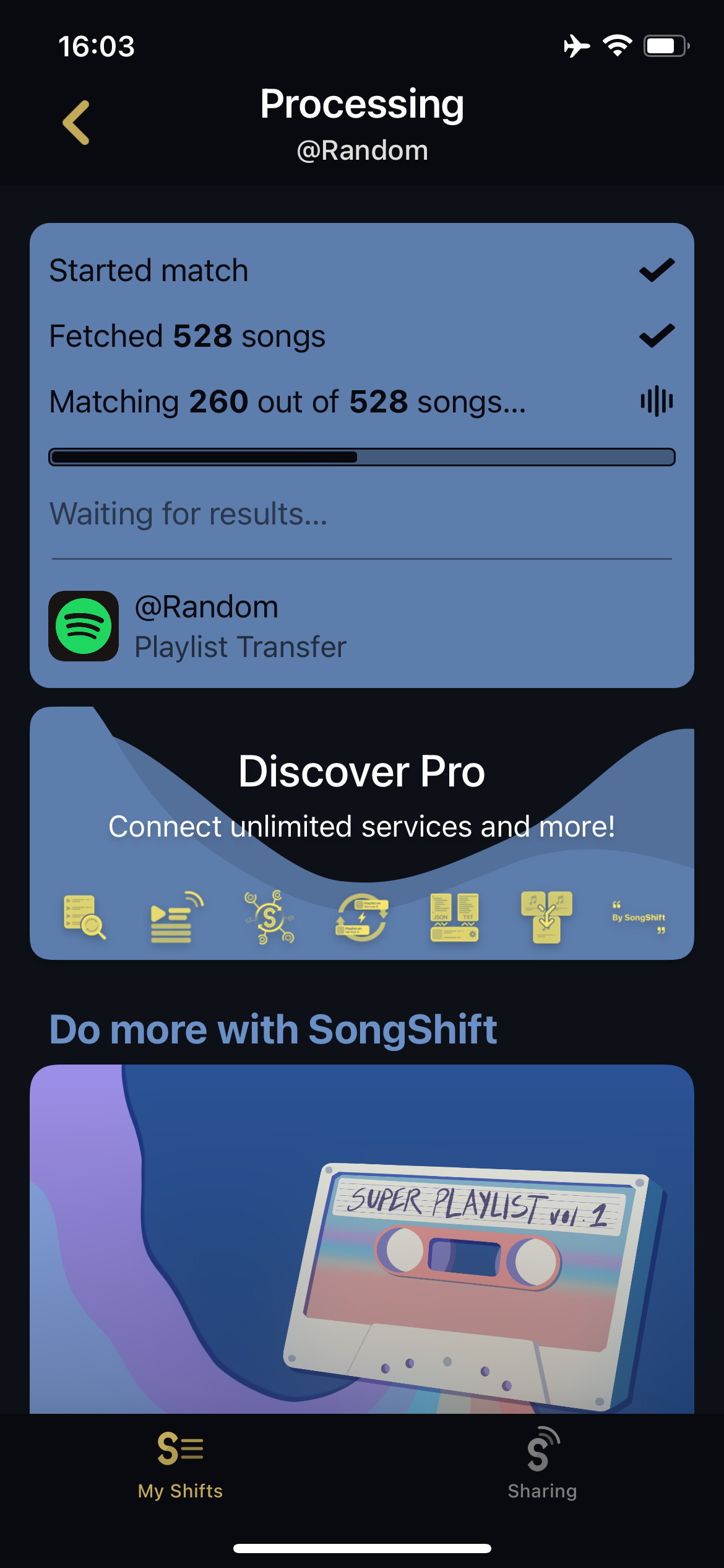 Screenshot SongShift playlist die overgezet wordt