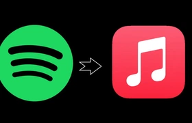 Spotify- en Apple Music-logo met pijl ertussen