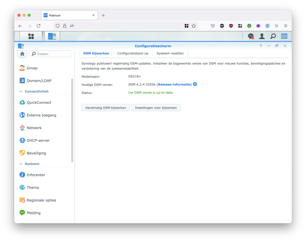 Screenshot configuratiescherm DSM