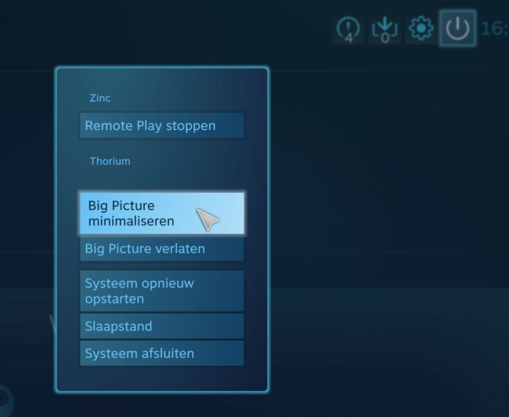 Schermafdruk Big Picture-modus van Steam